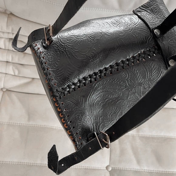 Rare True Vintage 70's Genuine Leatherwork Black Western Satchel Backpack Mexico - Picture 8 of 10